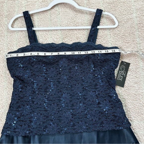 NWT Alex Evenings Navy Sequin Satin Maxi Evening Gown Dress Size 10 Tank Dress - Picture 5 of 10